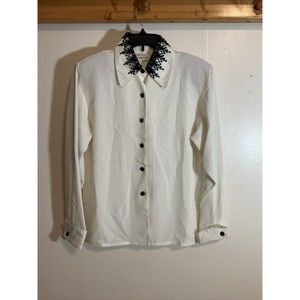 Susan Bristol Women’s 8 Lace Collar Blouse Vintage Art to Wear Button Front